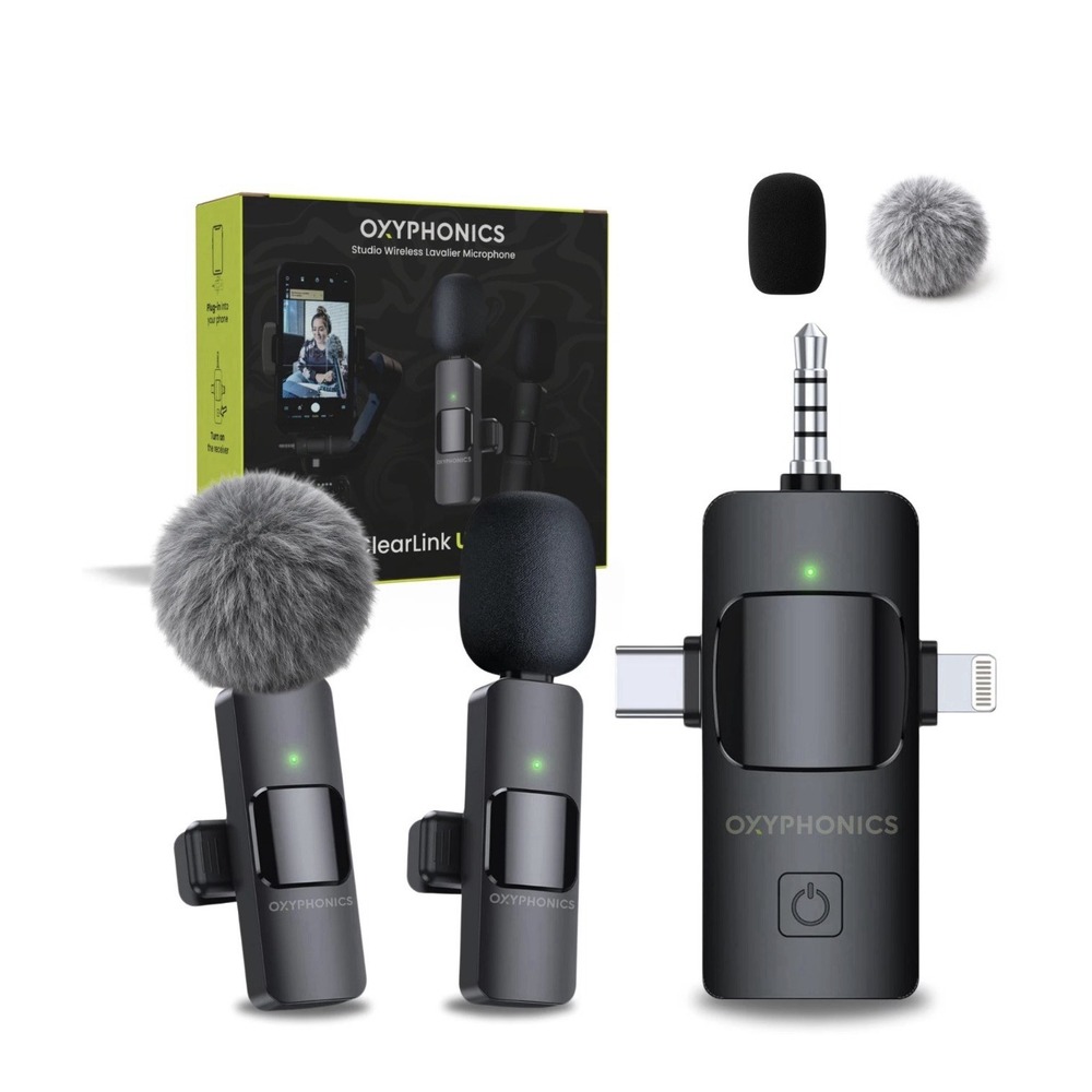 Oxyphonics - 3 in 1 Wireless Lavalier Microphone System for iPhone & Android